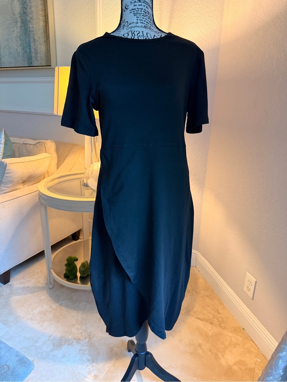 NWOT | Sz XL | Black Short-Sleeve Wrap-Front Midi Dress